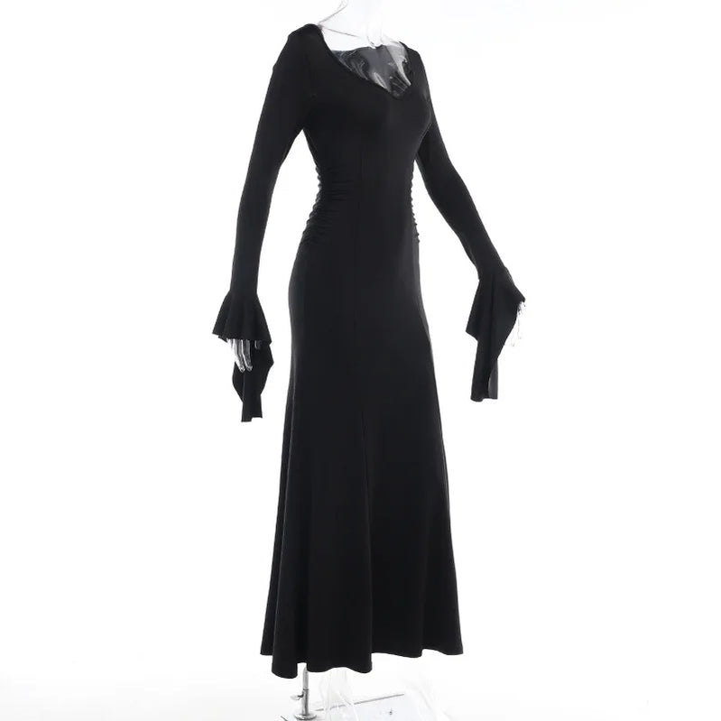 Halloween Cos Morticia Elegant Gothic Dress for Women Adams Family Inspired Wednesday Slim Summer Mermaid