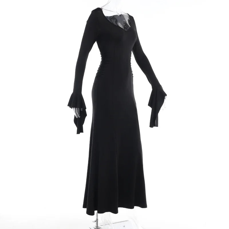 Halloween Cos Morticia Elegant Gothic Dress for Women Adams Family Inspired Wednesday Slim Summer Mermaid