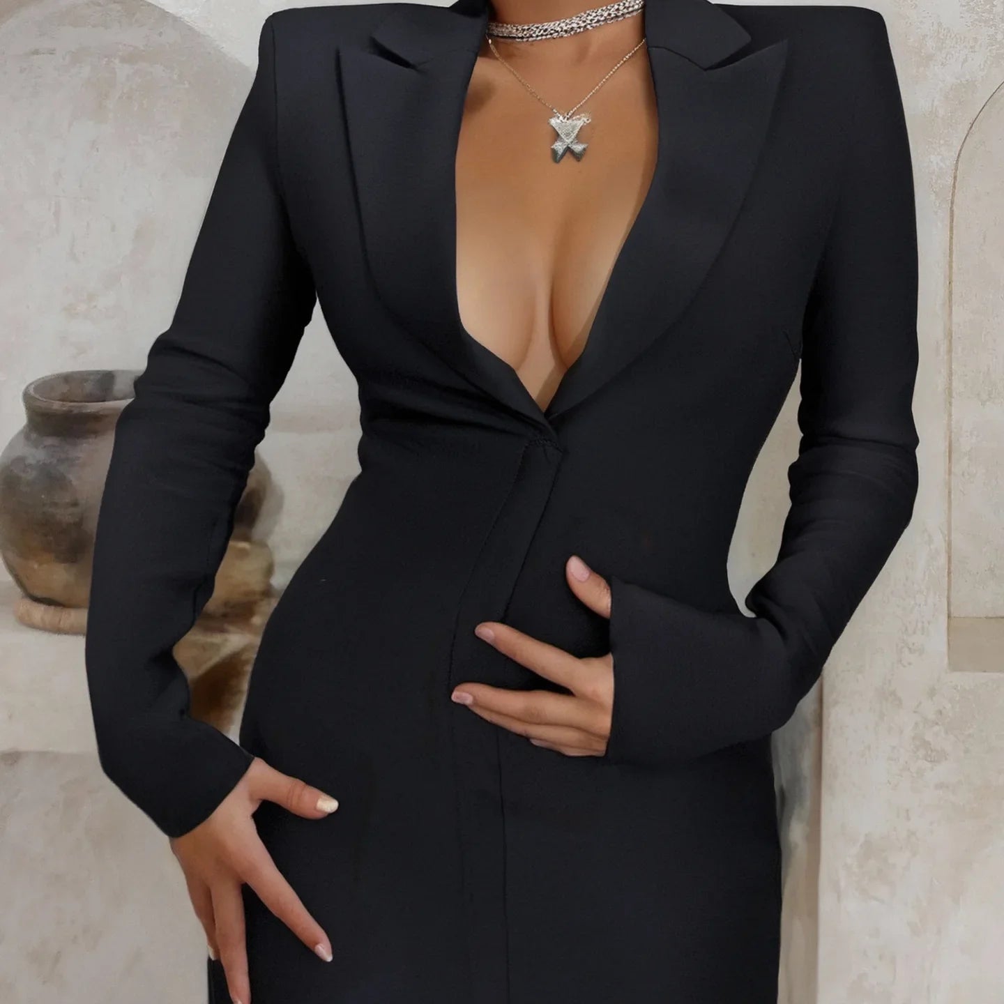 Women Long Sleeve Deep V-Neck Bodycon Mini Bandage Dress Celebrate Evening Party Nigthclub Birthday Outift