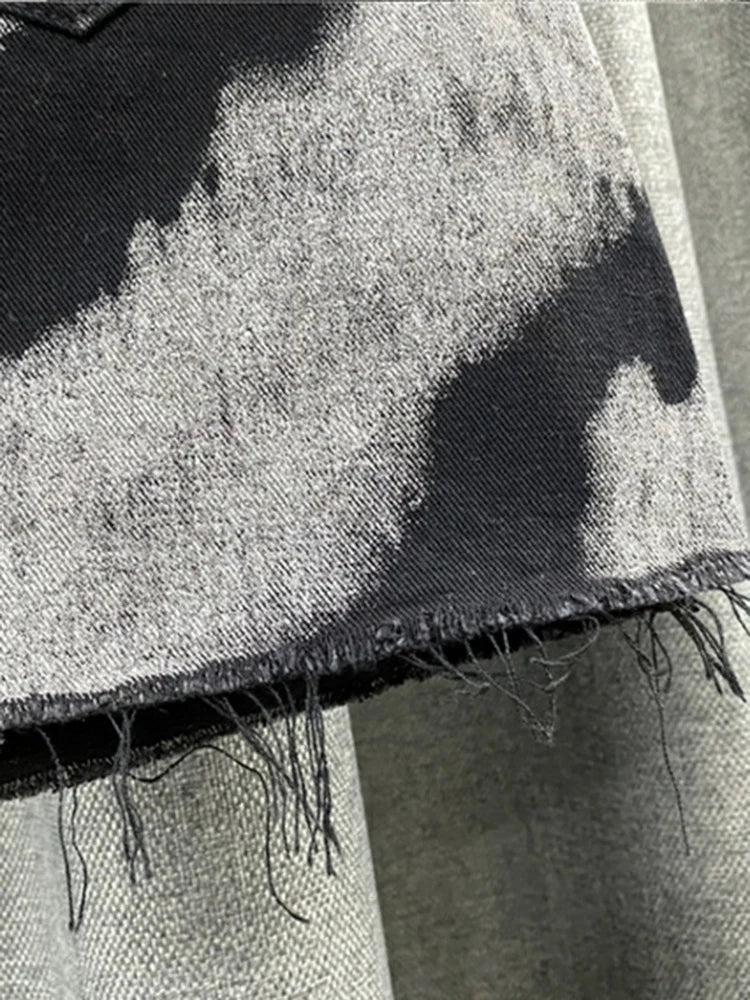 DEAT Streetwear Contrast Color Print Burrs Denim Skirt Women's High Waist Loose Trend A-line Skirts Summer New 17A2006H