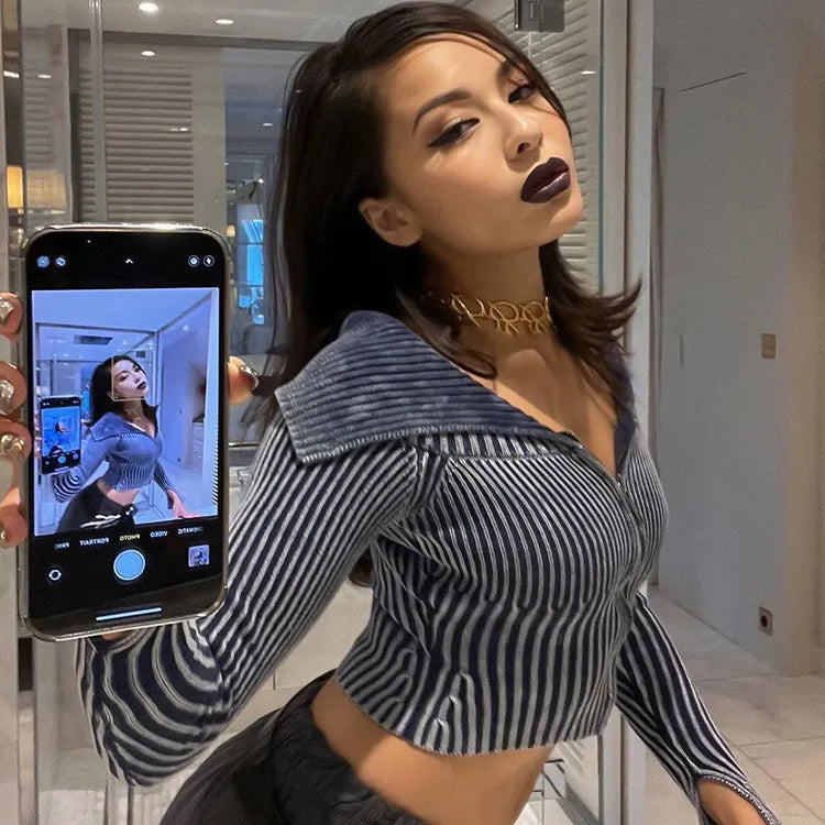 Nibber Autumn Winter Knit Contrast Color Sweater Women warm Fashion Lapel Slim Top Long-sleeved T-shirt Female Zipper Cardigans