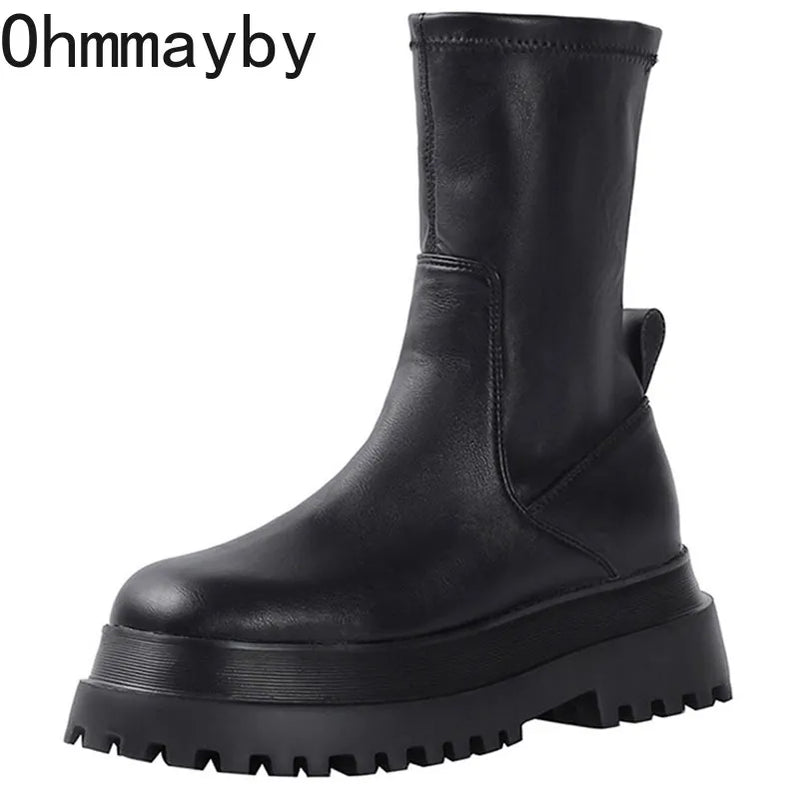 Winter Punk Style Women Ankle Boots Fashion Thick Sole Zippers Gothic Short Boot Ladies Elegant Platform Flats Shoes