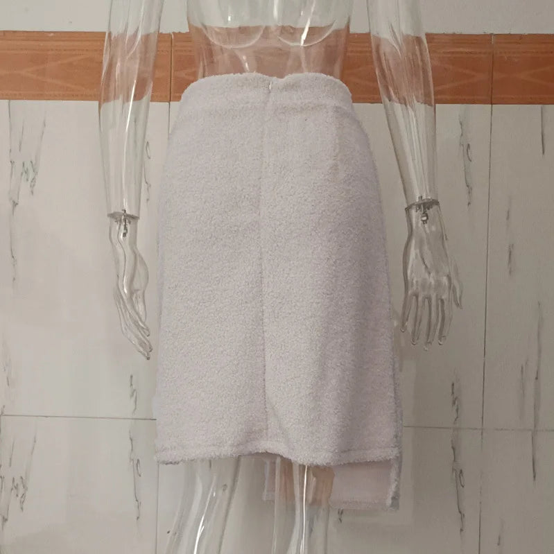 Cute Teddy Bear Fleece A-Line Skirts Women Autumn Single-breasted Irregular Short Dress Winter Solid Cashmere Warm Female Skirts