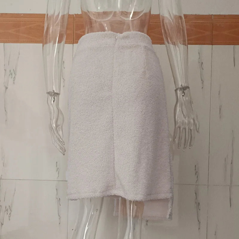 Cute Teddy Bear Fleece A-Line Skirts Women Autumn Single-breasted Irregular Short Dress Winter Solid Cashmere Warm Female Skirts