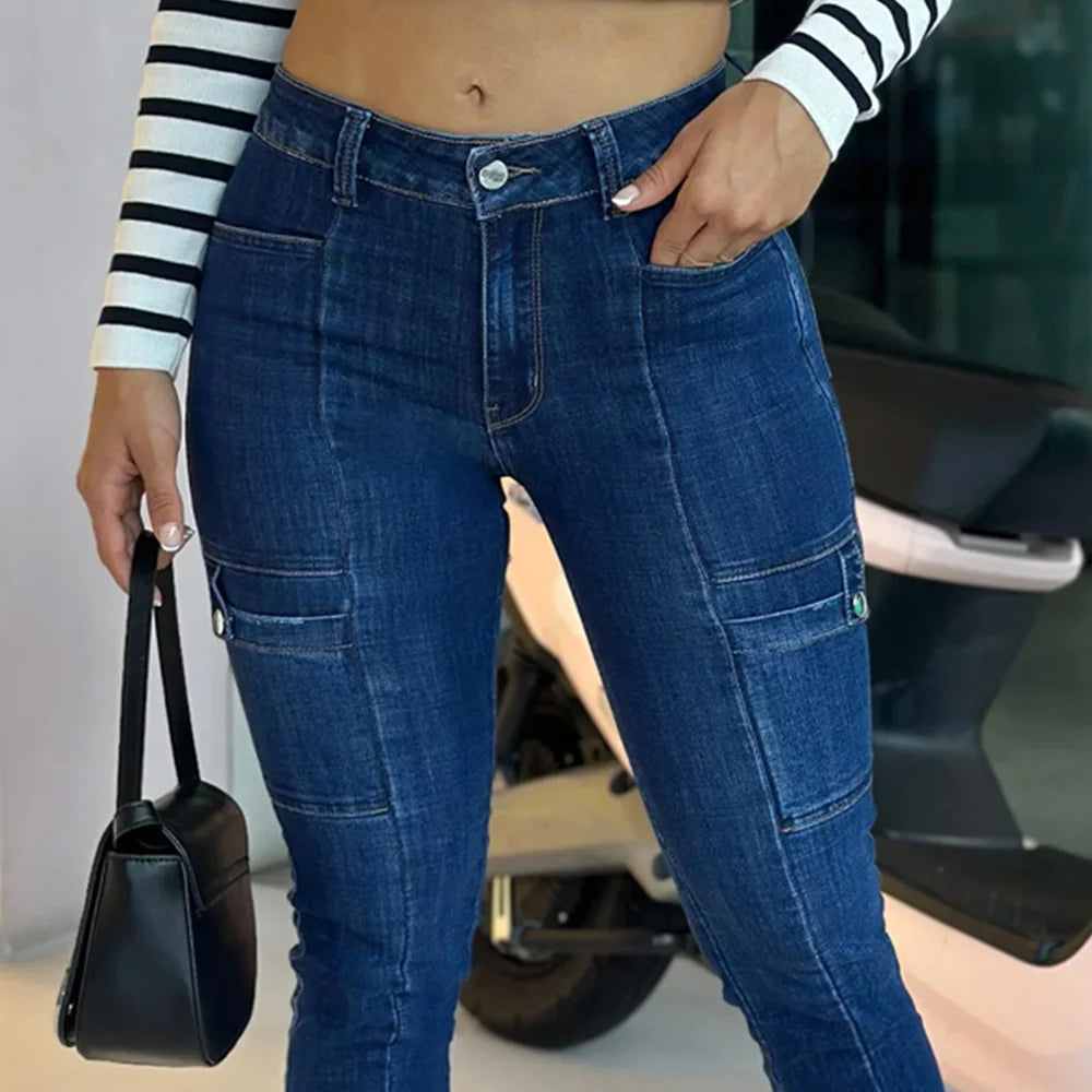 Women's Skinny Jeans Autumn Winter Streetwear Blue Pants Fashion Design Pencil Denim Trousers Push Up Slim Fit Y2k Female