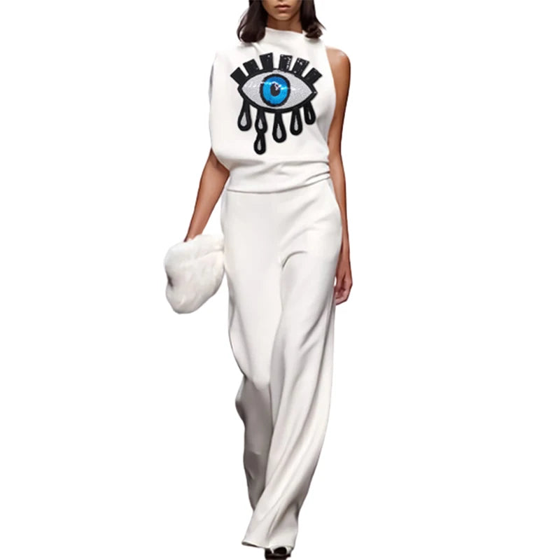 Freeacy Female T-shirt Summer New Stylish Eyes Printed Sleeveless Asymmetrical Tops Women s Daily Casual Streetwaer Shirt