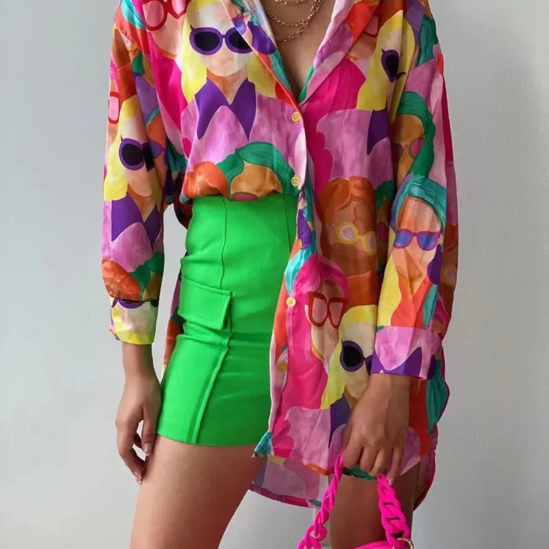 Casual Long Sleeve Turn Down Collar Blouse High Street Tops Fashion Loose Printed Shirt Women Clothes Blusas De Mujer