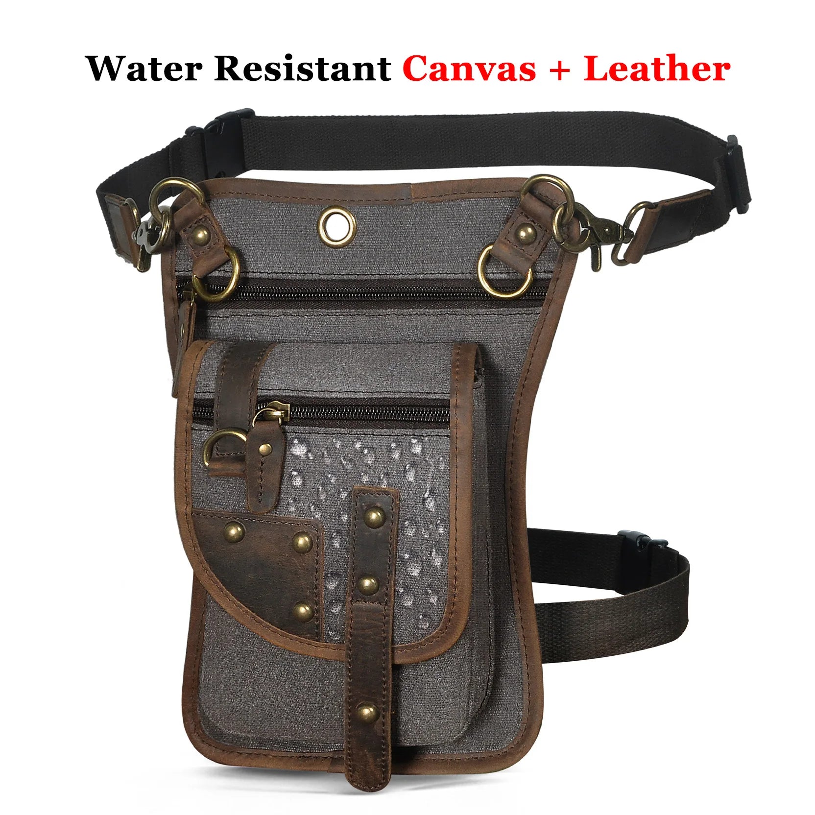 Original Leather Multifunction Men Travel Shoulder Crossbody Messenger Bag Hook Belt Waist Pack Drop Leg Phone Case Bag canvas-gray