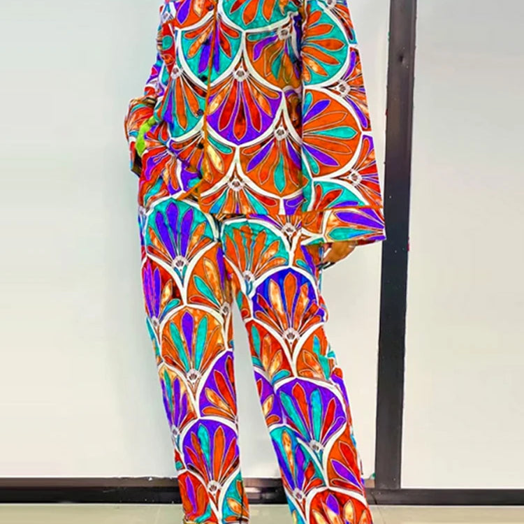 Plus Size 5XL VONDA Women Vintage Printing Long Sleeve Tops Wide Leg Pant Sets Outfits 2025 Casual Loose Bohemian 2 Piece Suits