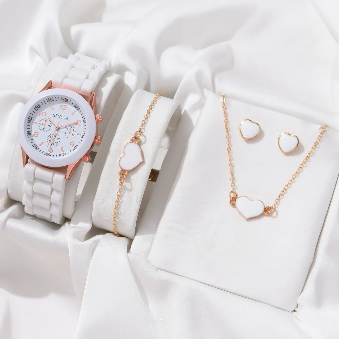 Luxury Watch Women Necklace Earrings Bracelet Set Watches Butterfly Silicone Strap Ladies Quartz WristWatch No Box White