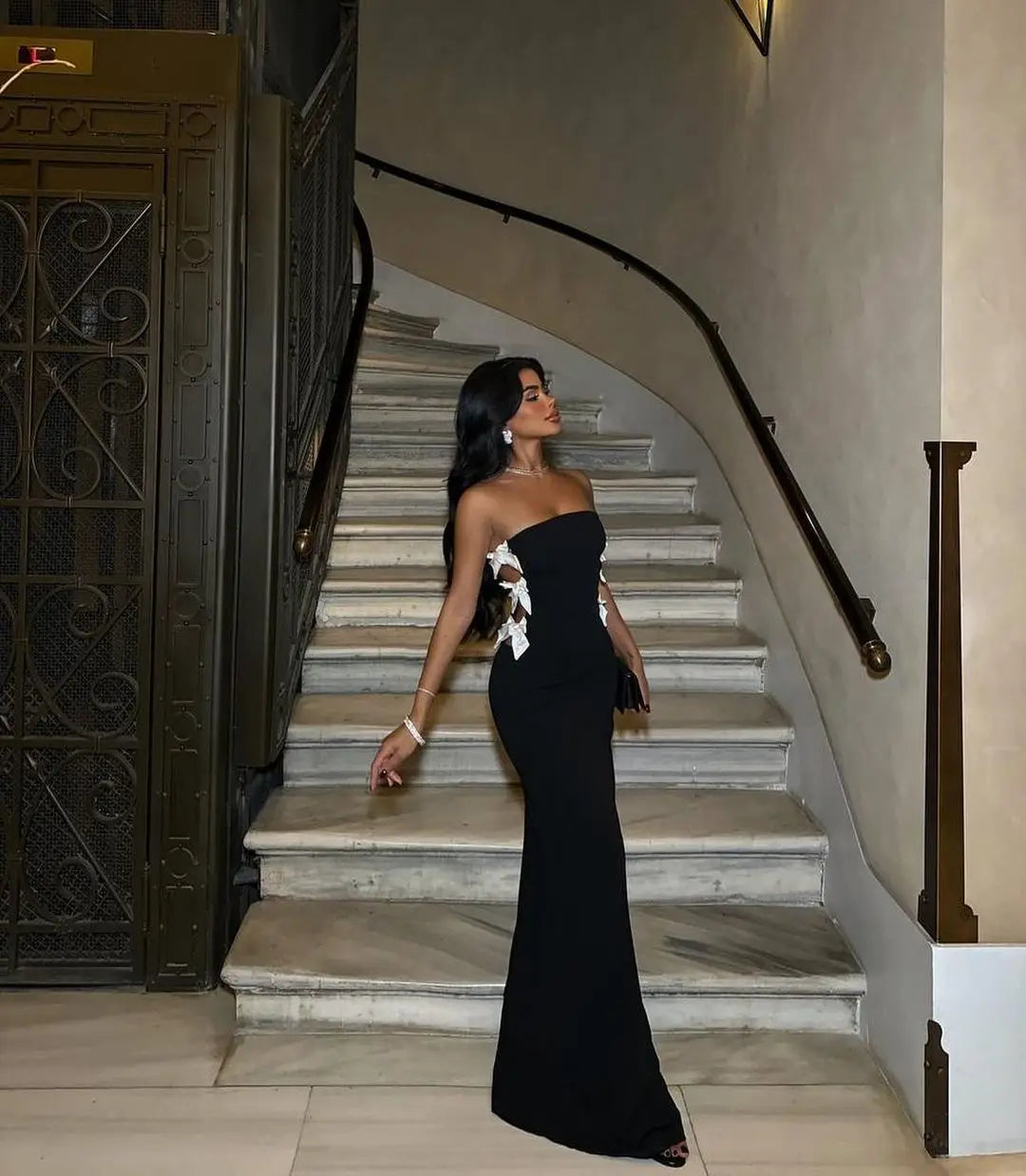 High Quality Women Sexy Strapless Side Bow Bodycon Long Bandage Dress Celebrate Birthday Party Evening Dress Outfit