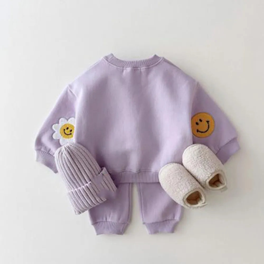 Korea Baby Boys Clothing Sets Spring Autumn Cotton Clothes Children Sweatshirt Baby Girls Pullover Tops+ Pant Suits 2PCS