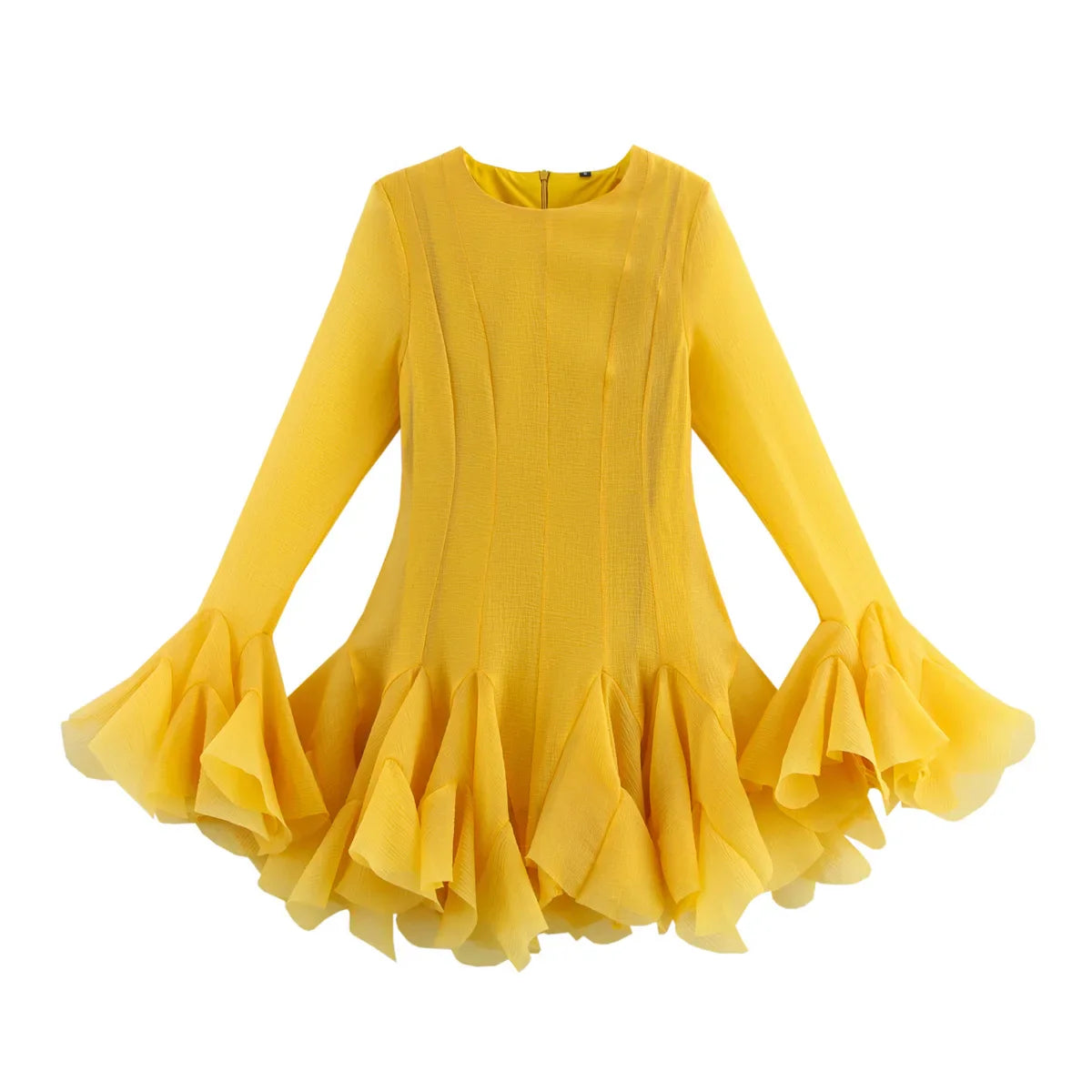 CM.YAYA Women flare long sleeve Printed Big Swing Ball Gown Dress 2025 Summer Holiday Night Club Party Vestidos Sexy Dresses Yellow