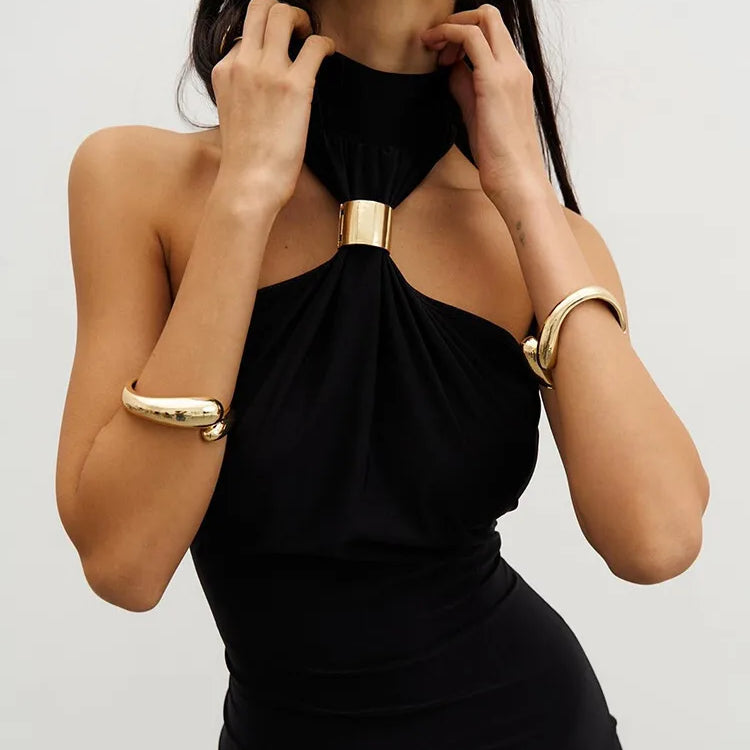 Turtleneck Off-shoulder Sexy Knit Maxi Dress For Women Gown Metal Buckle Strapless Sleeveless High Waist Knitted Dress