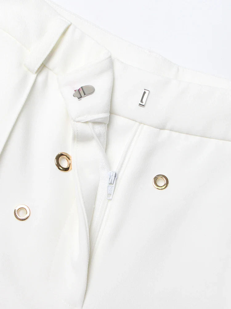 TWOTWINSTYLE Soild Minimalist Sets For Women Turn Down Collar Long Sleeve Patchwork Button Pockets Set Female Fashion Clothing