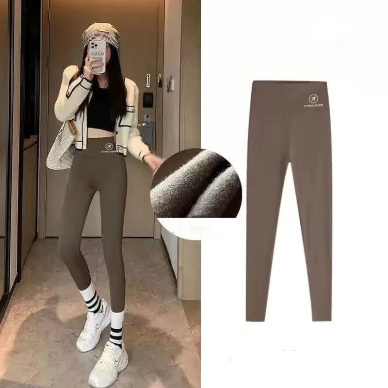 Women Winter Leggings Plush Up Thermal Waist Lamb Fleece Tight Warm Trousers Casual Cashmere Pants for Women High Waist