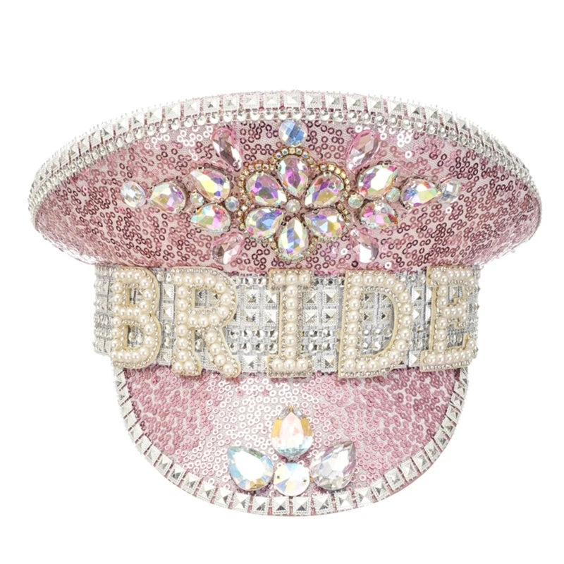 Rhinestones Bridal Hat for Wedding Glittering Fedora Sequin Hat Novelty-Party Hat Holiday Captain Hat for Bridal Shower 57cm 2