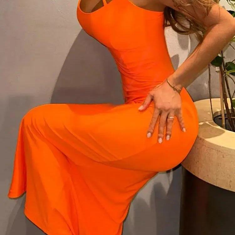 Orange Bandage Dress Women Midi Party Dress Bodycon Elegant Split Sexy Evening Birthday Club Outfits Summer 2024