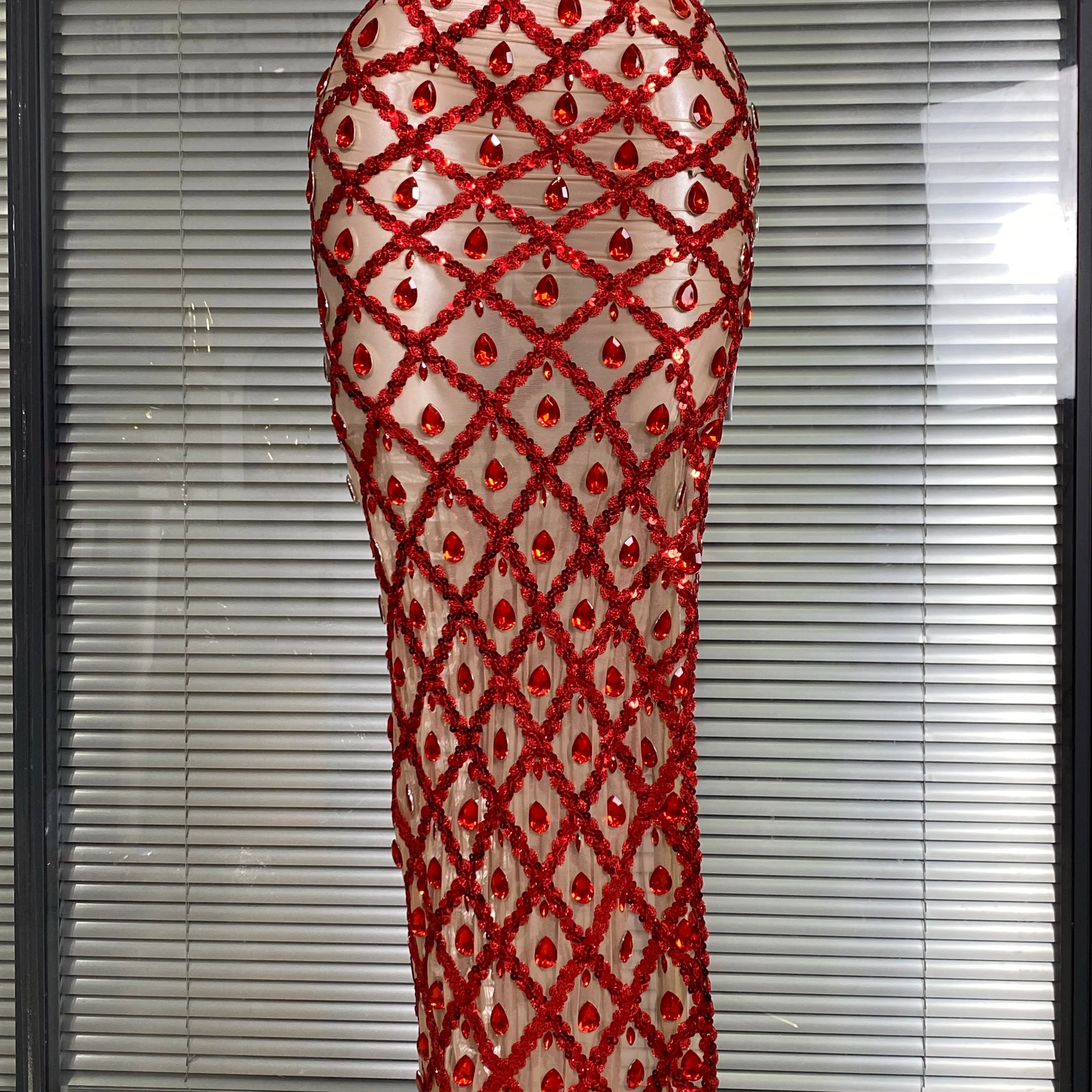 New Women Sexy One Shoulder See Through Crystal Diamonds Long Dress Birthday Party Costume Bar Singer Stage Performance Dress