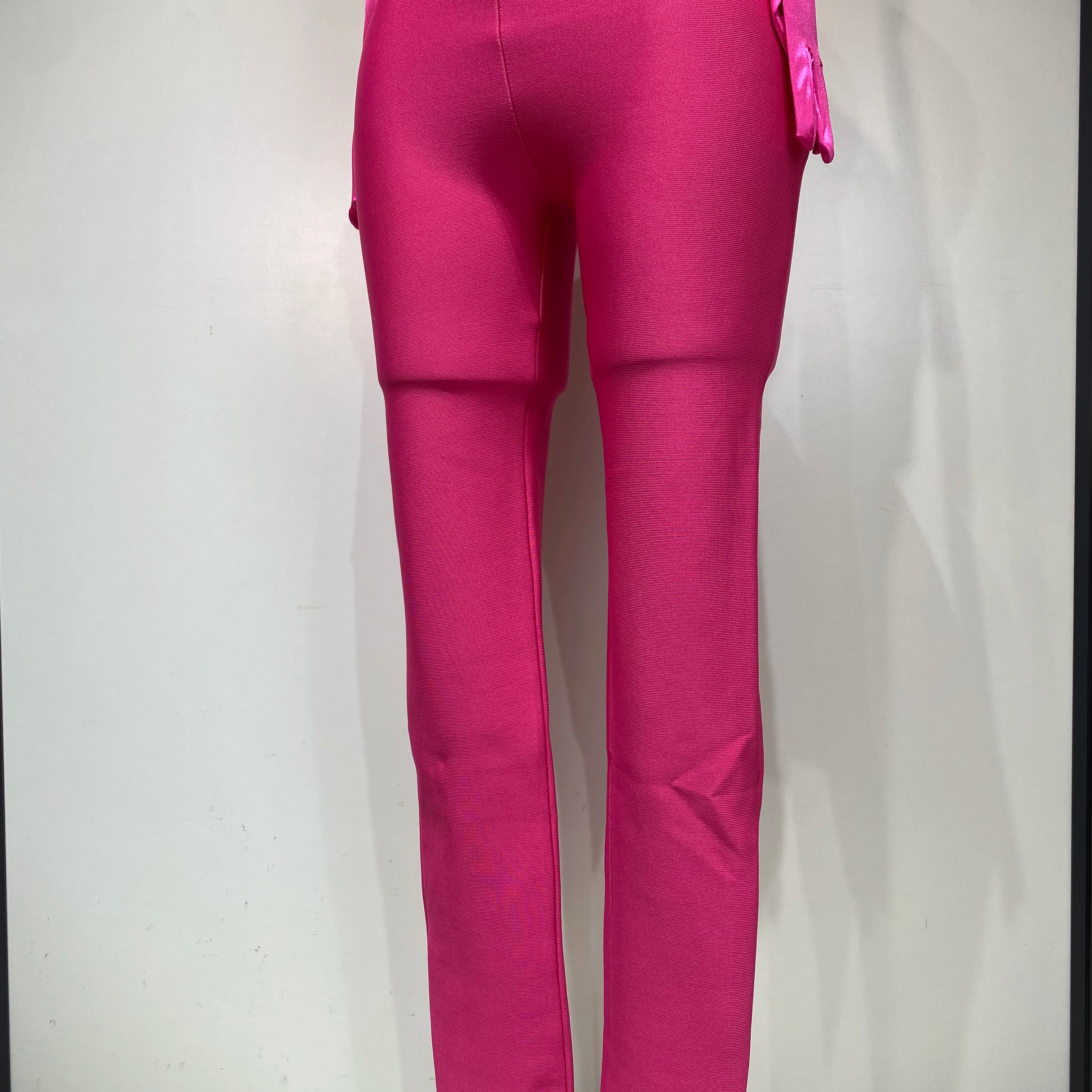 Women Sexy Strapless Backless Hot Pink Glove Pants Bandage Three Piece Suit Celebrity Designer Fashion High Street Pant Suits