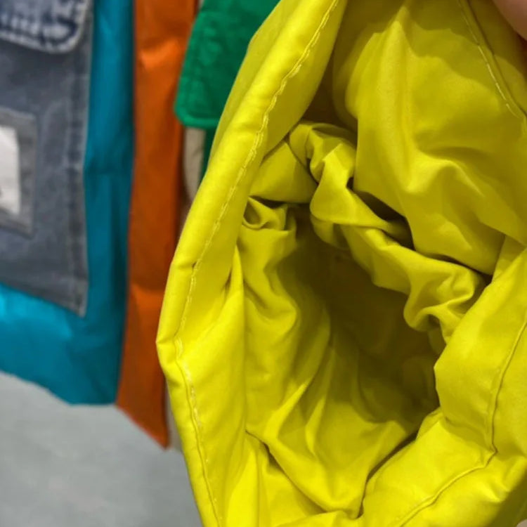 Oversize Denim Spliced Down Jacket Women Large Pockets Winter Coat Zipper Patchwork Puffer Jacket Windproof Thicken