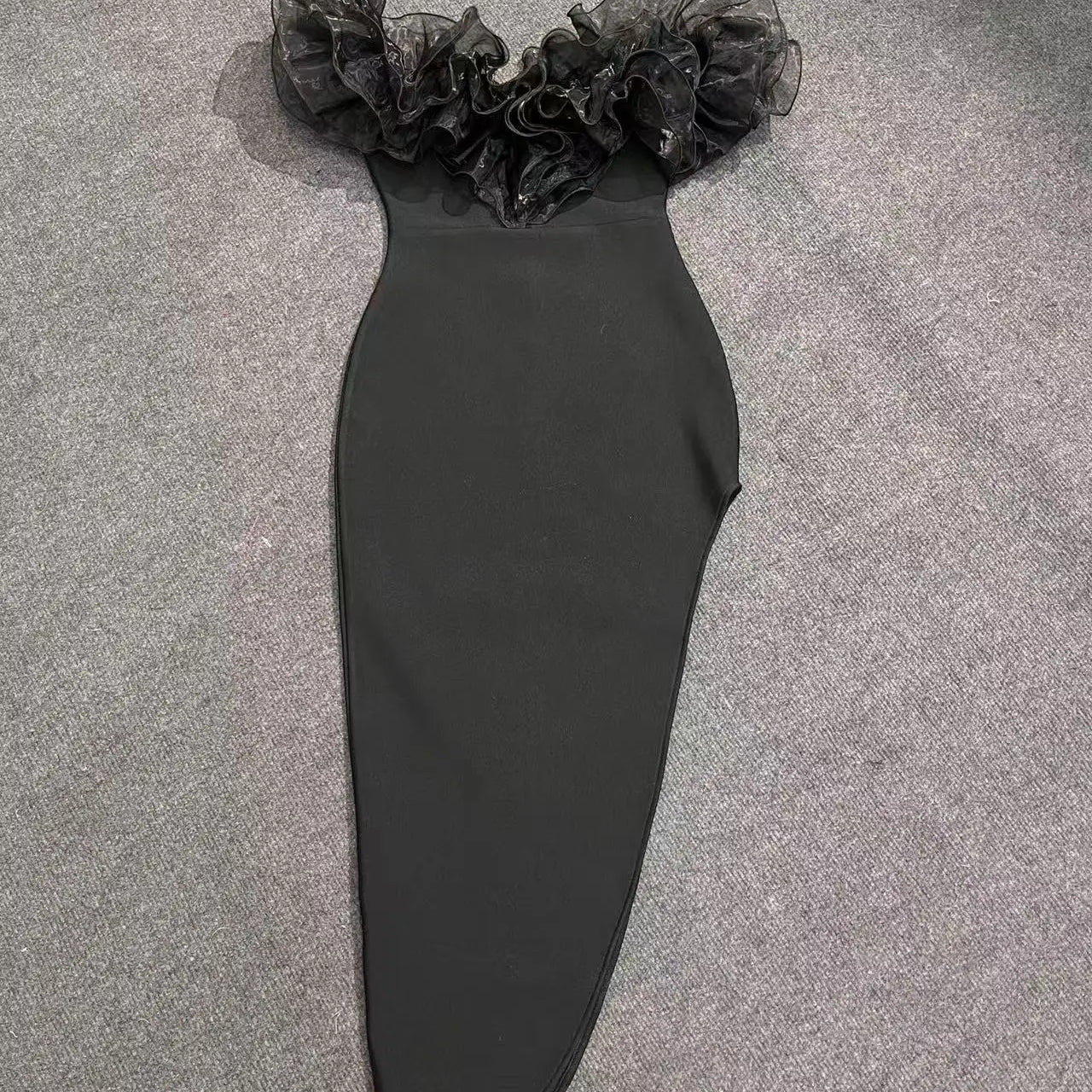 Women Slash Neck Ruffles Bodycon Bandage Mid-calf Dress Celebrate Nightclub Party Birthday Outfit Wholesale