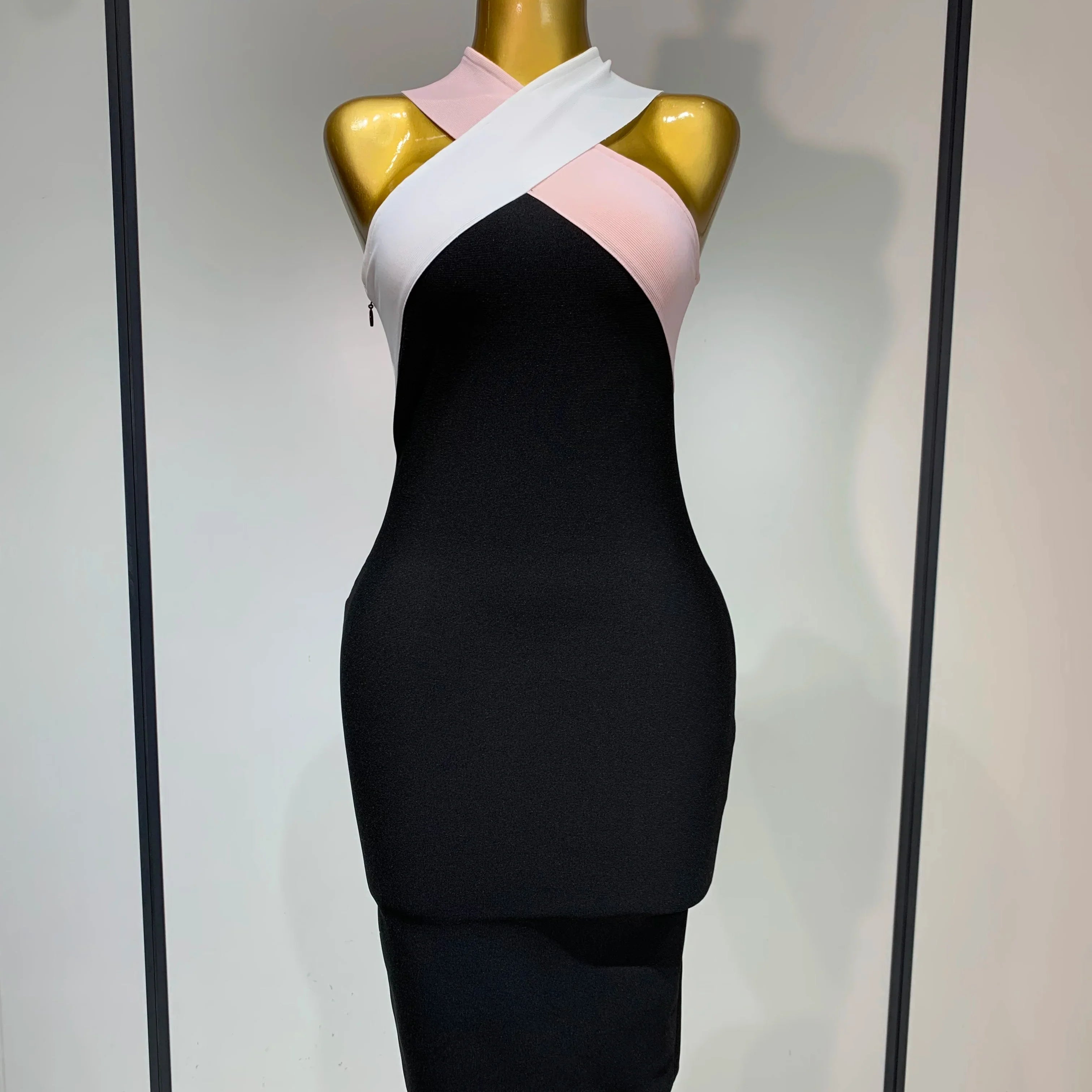 Women Sexy Backless Patchwork Bodycon Bandage Dress  Celebirty Elegant Evening Party Carnival Luxury Birthday Dresses