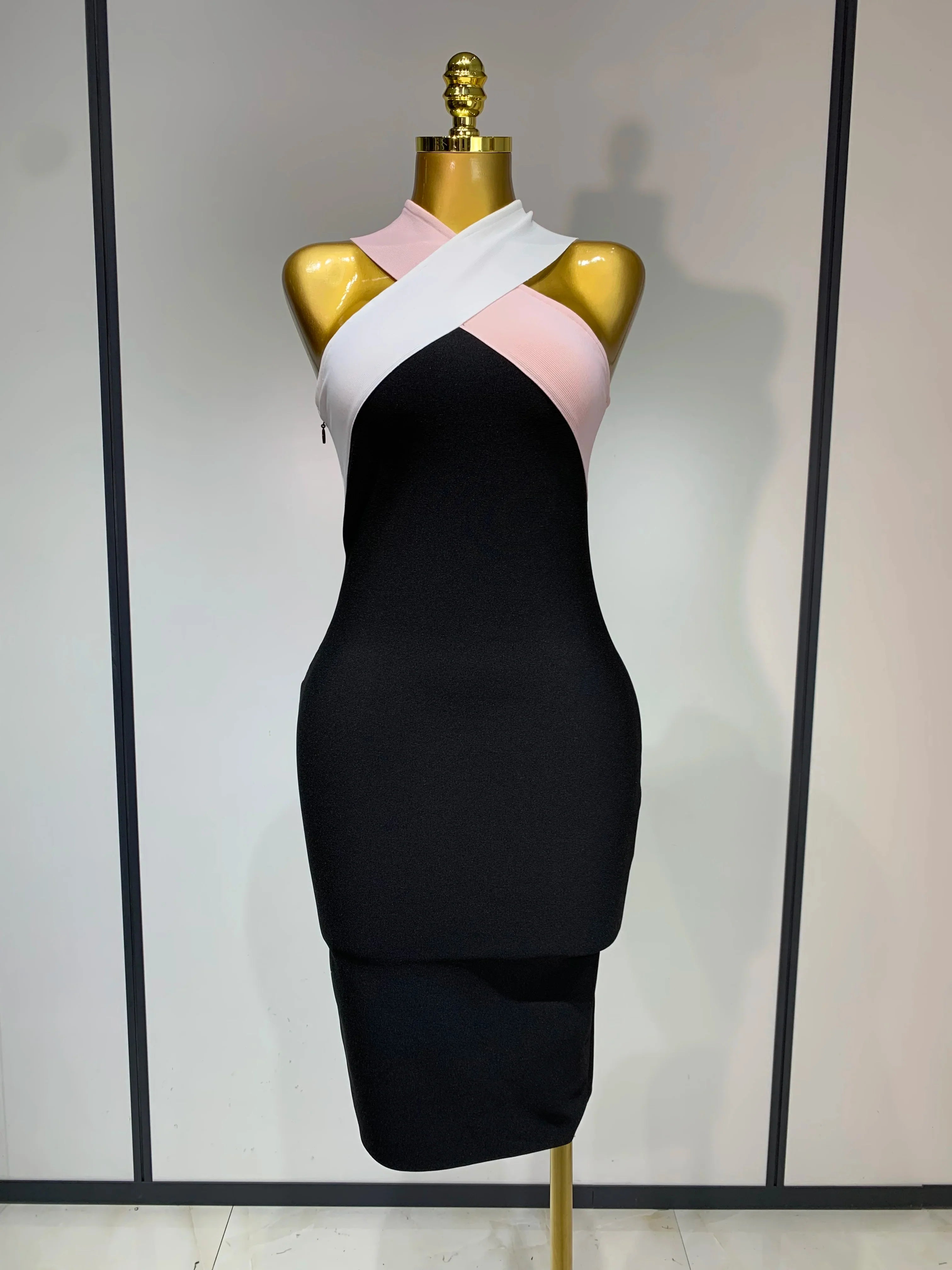 Women Sexy Backless Patchwork Bodycon Bandage Dress  Celebirty Elegant Evening Party Carnival Luxury Birthday Dresses