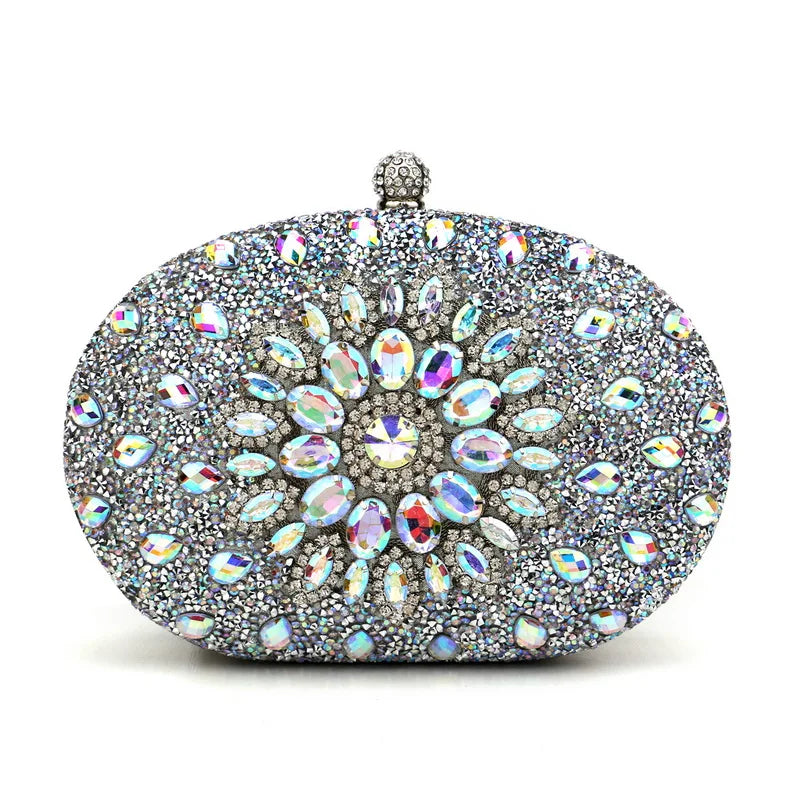 Rhinestones Women Bags Hollow Out Style Fashion Evening Bags Chain Shoulder Handbags Party Wedding Day Clutch Purse YM3108AB silver