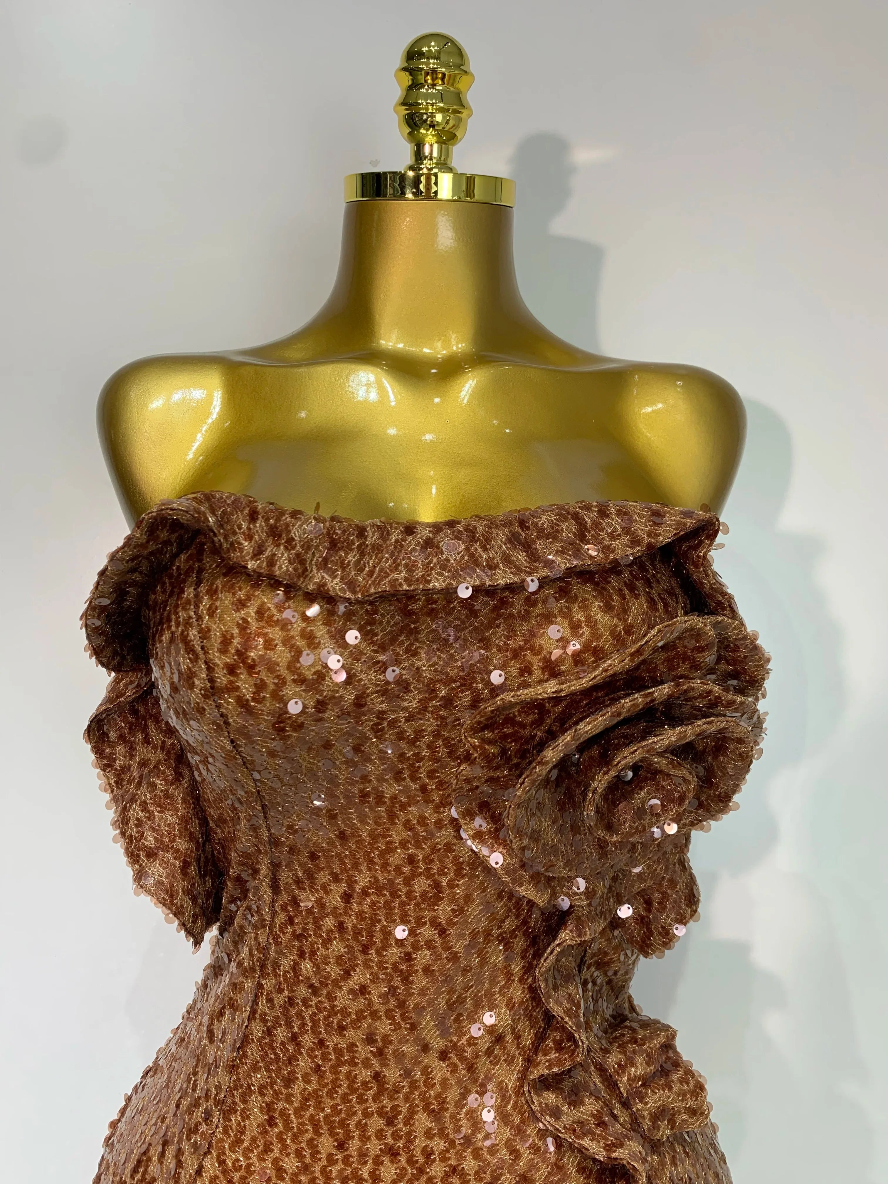 Women Sexy Strapless Backless Brown Sequins Mini Dress  Celebrity Elegant Evening Party Club Luxury Birthday Guest Gown