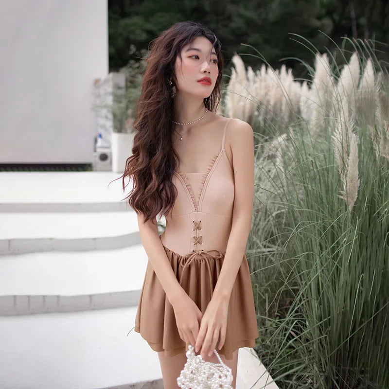 Vintage Summer Monokini Camie Beach Wear New Women One Piece Solid Sexy Swimsuit Korean Style Dropshipping