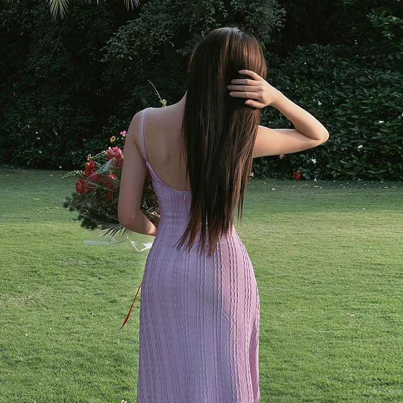 Sexy Knit High Fork Dresses For Women Strappy Elegant Dress Sleeveless Bodvcon Clothes Party Club Outfits Y2k