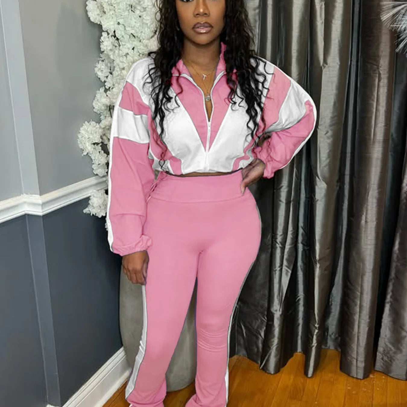 CM.YAYA Active Patchwork Women's Set Zipper Sweatshirt Jacket and Long Pants Suit 2025 Sporty Two 2 Piece Sets Outfit Tracksuit