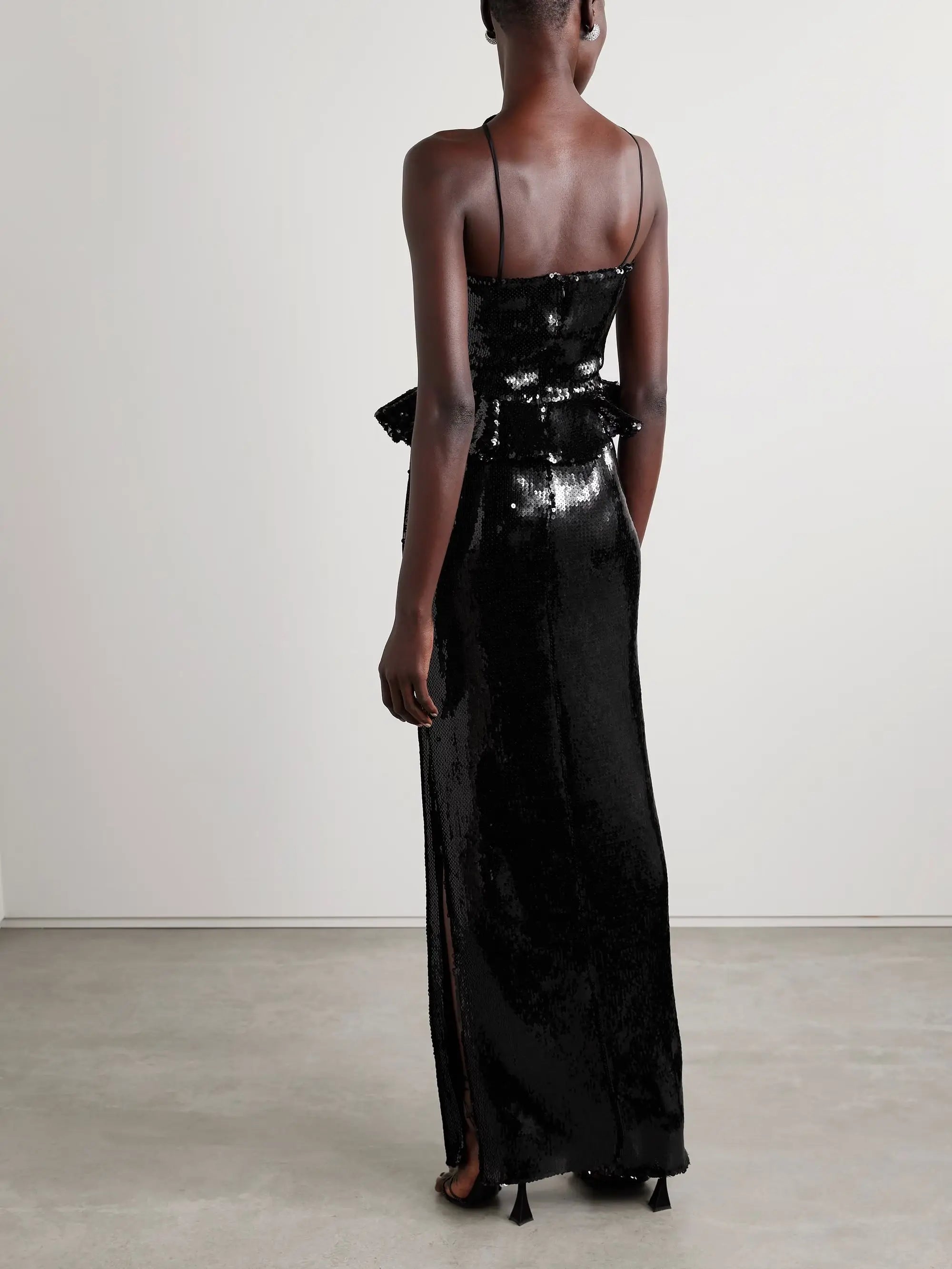 Vestido de celebridade para tapete vermelho, cor preta, com lantejoulas brilhantes, sexy, frente única, bodycon, vestido longo para festa à noite