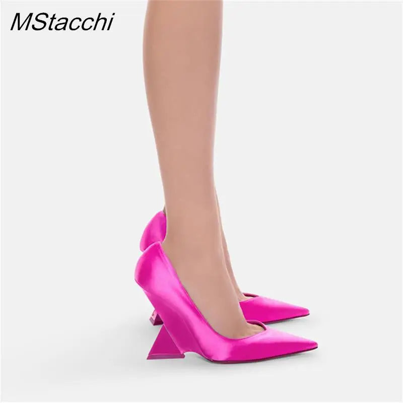 Runway Women Heels Pumps 2025 Designer Shoes Patent leather Pointed Toe Slingback Shallow Luxury Brand Strange Heel Woman Shoes