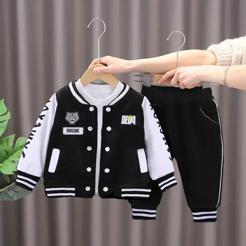 Autumn Winter Baby Boys Girls Clothes Sets Infant Sports Baseball Uniform Cardigan Jackets Top and Pants Suit Kid Sports Outfits 1