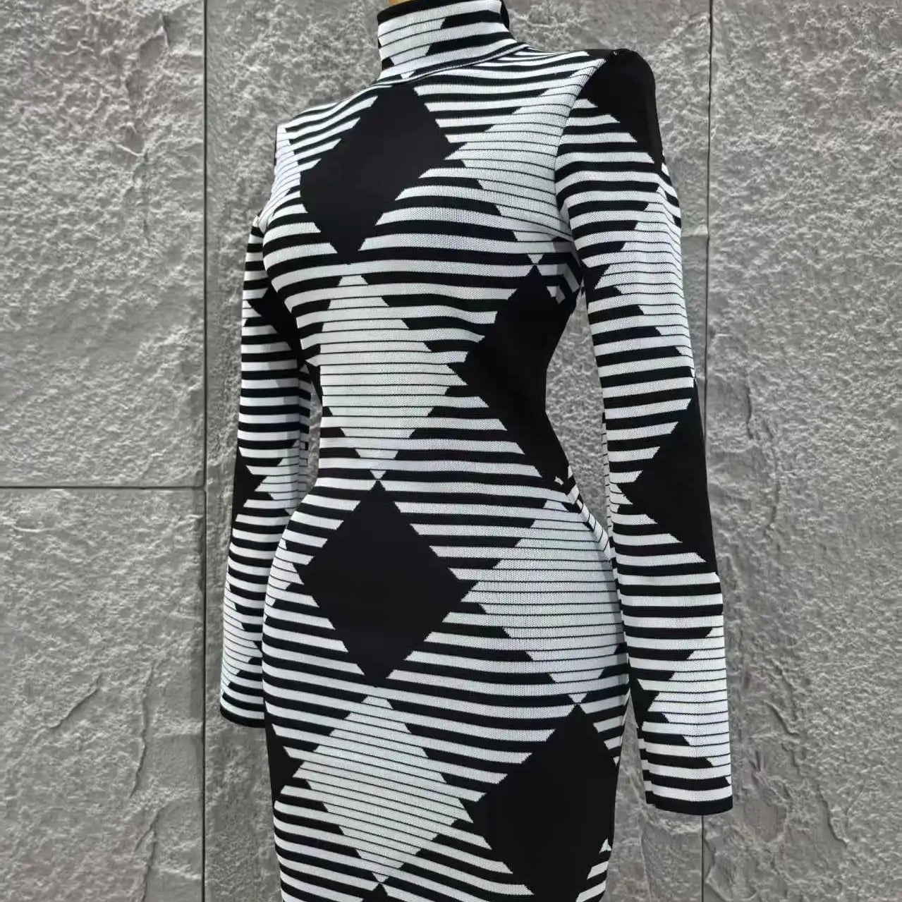 High Quality Women Long Sleeve Sexy Plaid Bodycon Mini Bandage Dress Fashion Evening Party Celebrate Office Wear Clothing