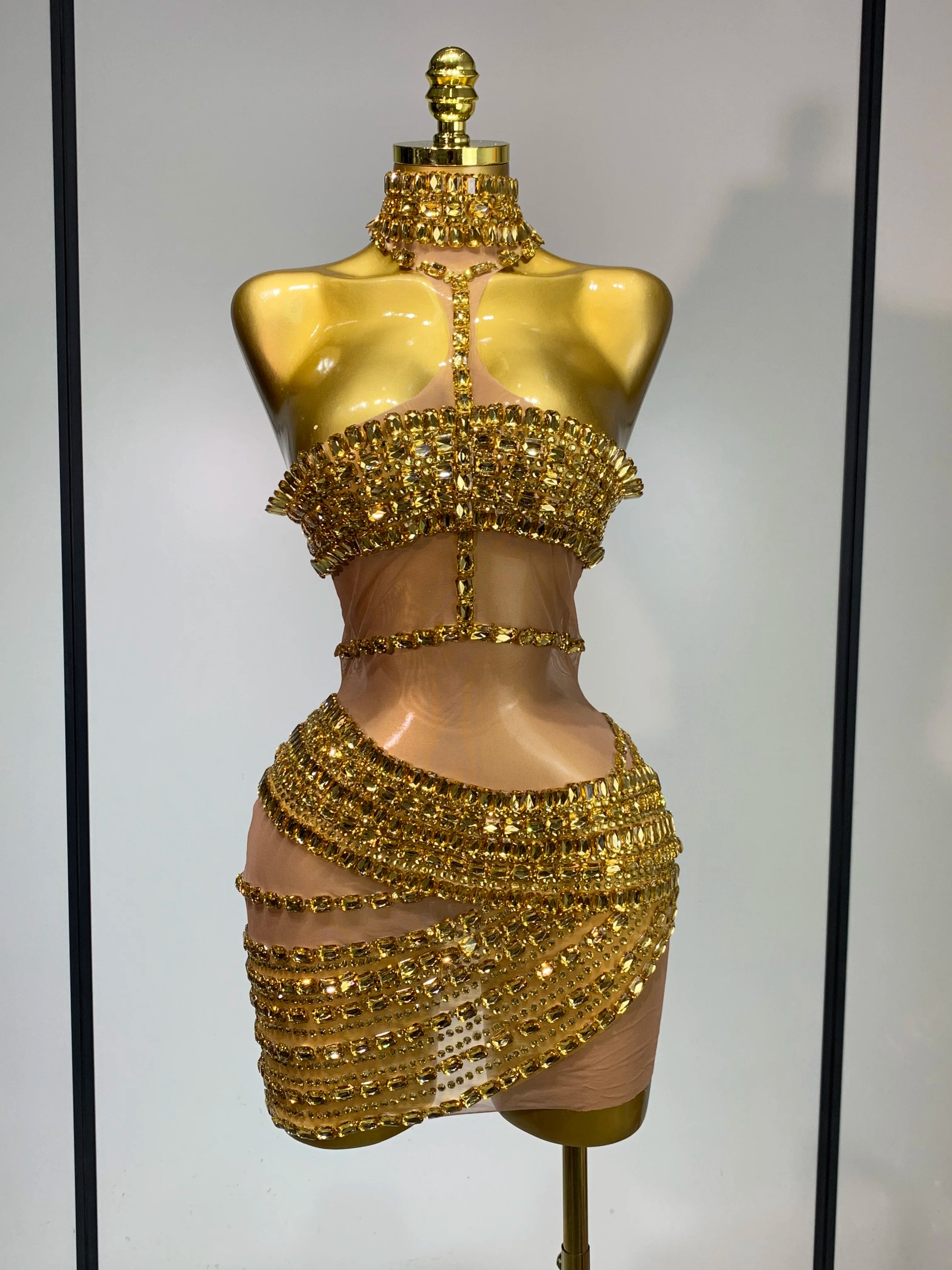 Sparkly Rhinestone Short Dress for Women Sexy Party Celebrate Birthday Dress Photo Shoot Performance Stage DJ Singing Costumes