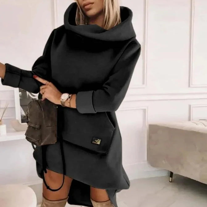 Elegant Dresses for Women Beaded Hooded Casual Sweatshirt Dress Autumn Winter Spring Fashion Casual Female Clothing B