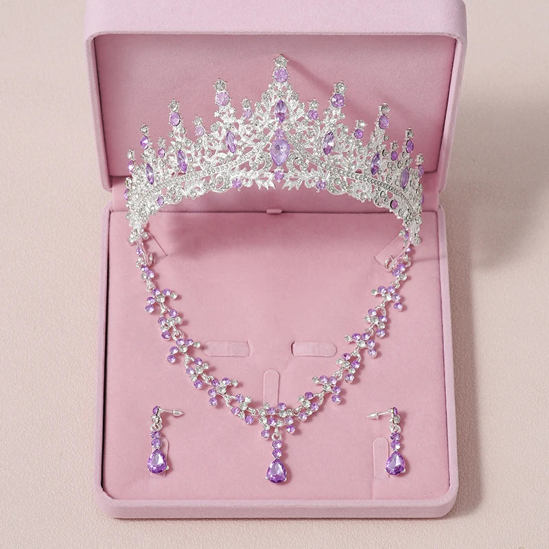 Bridal Jewelry Sets Crown Necklace Earrings Four Pack Silver Colour Women's Fashion Wedding Tiaras TS-0002-J-XL-0018-G Tiaras