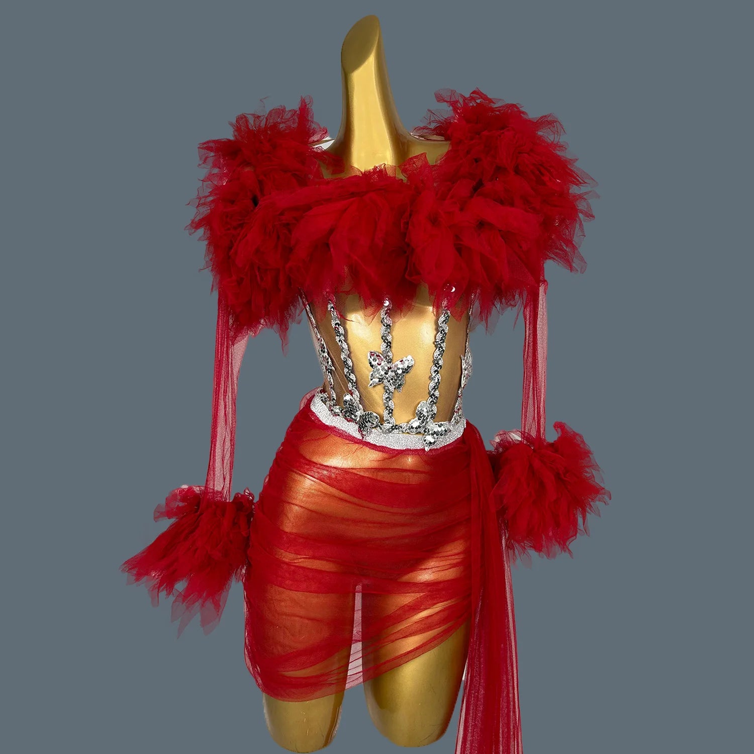 Women's Tulle Asymmetrical Dress Prom Sheer Mesh Mini Dress Bodycon Club Stage Performance Wear Birthday Prom Hot Design Xinshen