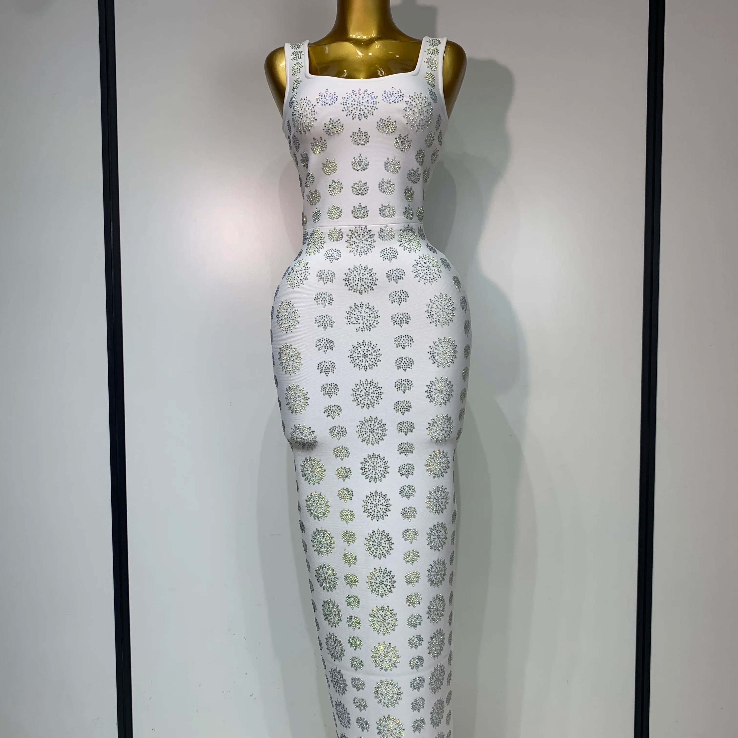 High Qulity Sparkling Diamonds Sleeveless Strech Bandage Dress Elegant Woman Evening Party Wedding Guest Luxury Birthday Dress