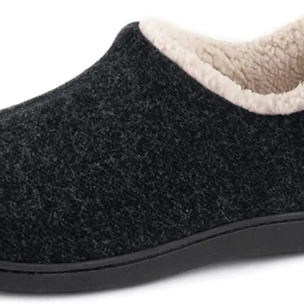 Winter Indoor Loafers Home Slippers Women Classic Cozy Faux Plush Slippers And Outdoor Warm Closed Non-Slip Rubber Shoes Black