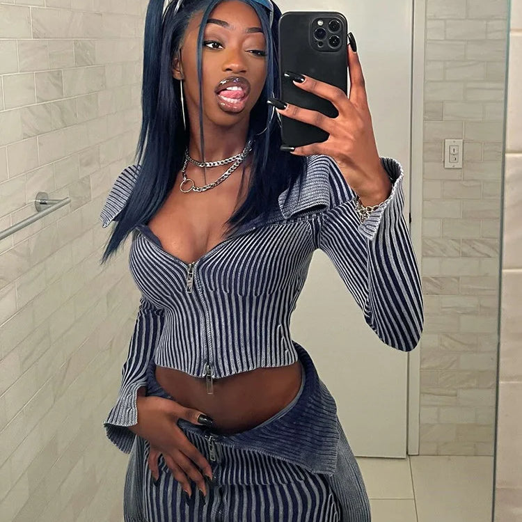 Nibber Autumn Winter Knit Contrast Color Sweater Women warm Fashion Lapel Slim Top Long-sleeved T-shirt Female Zipper Cardigans