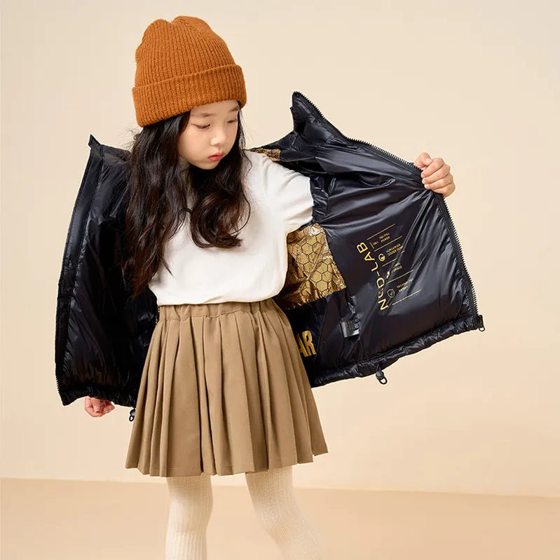 Kids Warm Down Bread Jackets For Boys Girls Fashion Teenage Solid Hooded Parka Snowsuits Winter Children Outerwear Overcoat