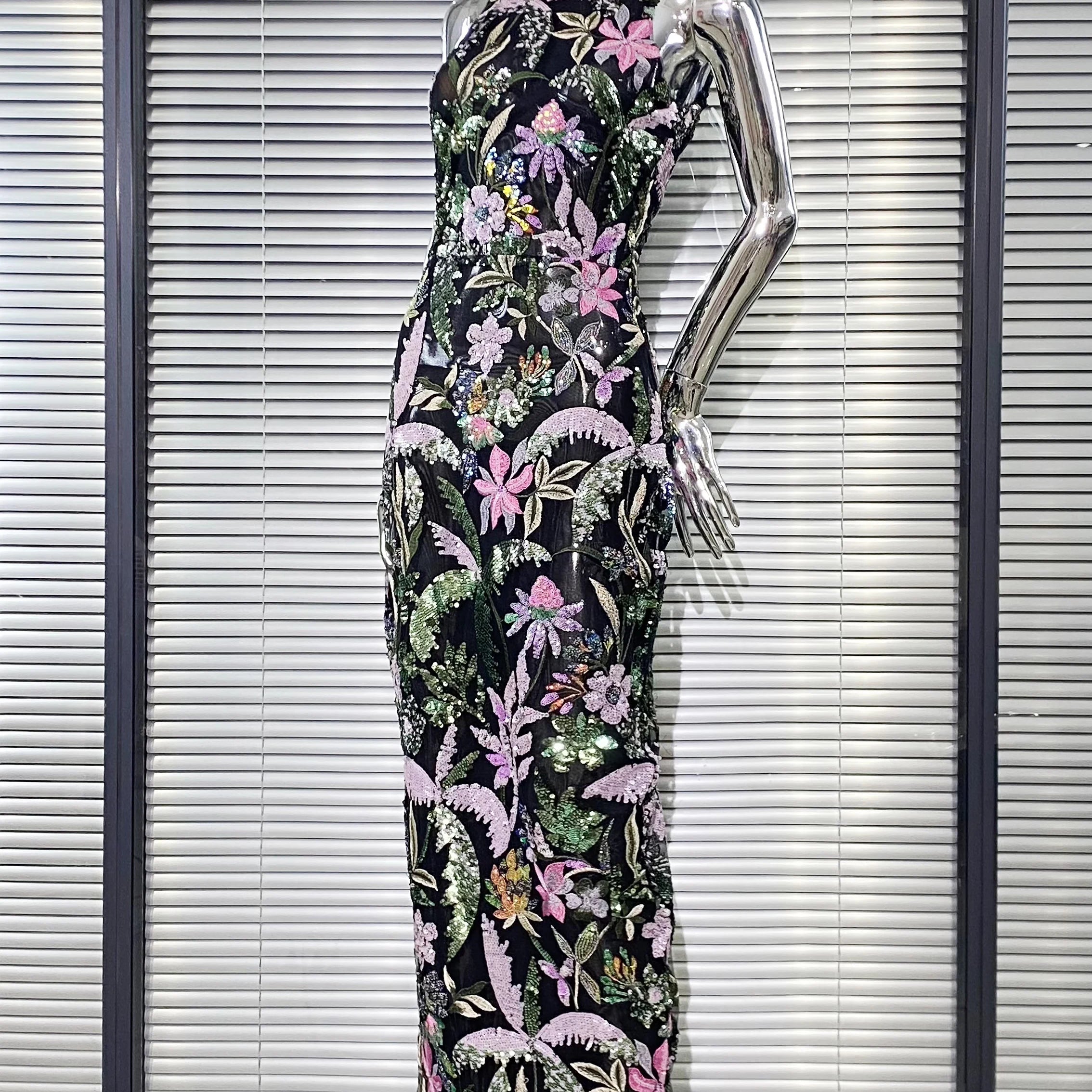 2024 Sequin Flowers Embroidery O-Neck Sleeveless Sheath Ankle Length Dress Gracful Woman Evening Dress Celebrity Party Outfit