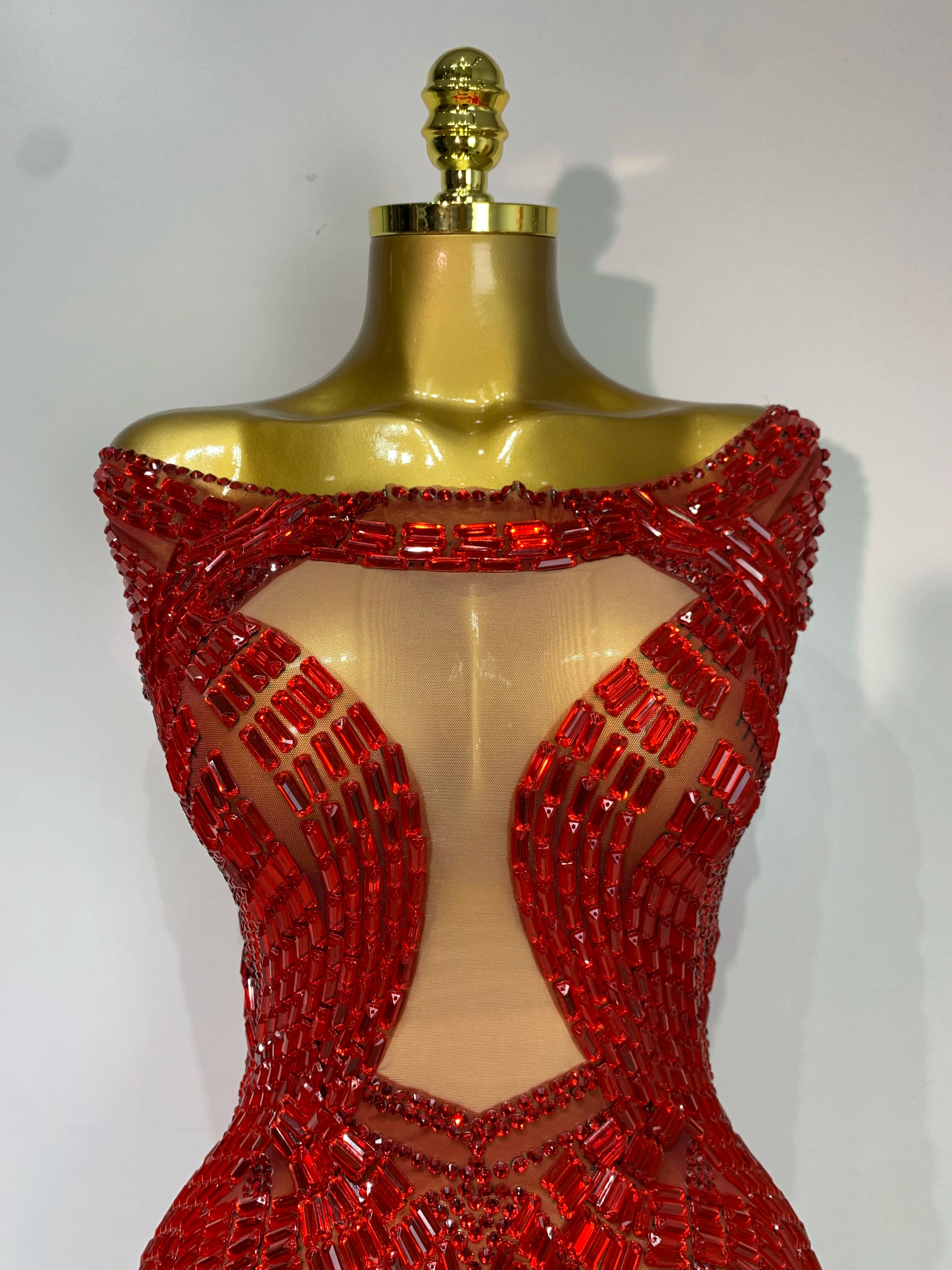 Luxury Rhinestones Sexy Mesh See Through Mini Dress Women Celebrate  Birthday Evening Party Dress Stage Performance  Costume