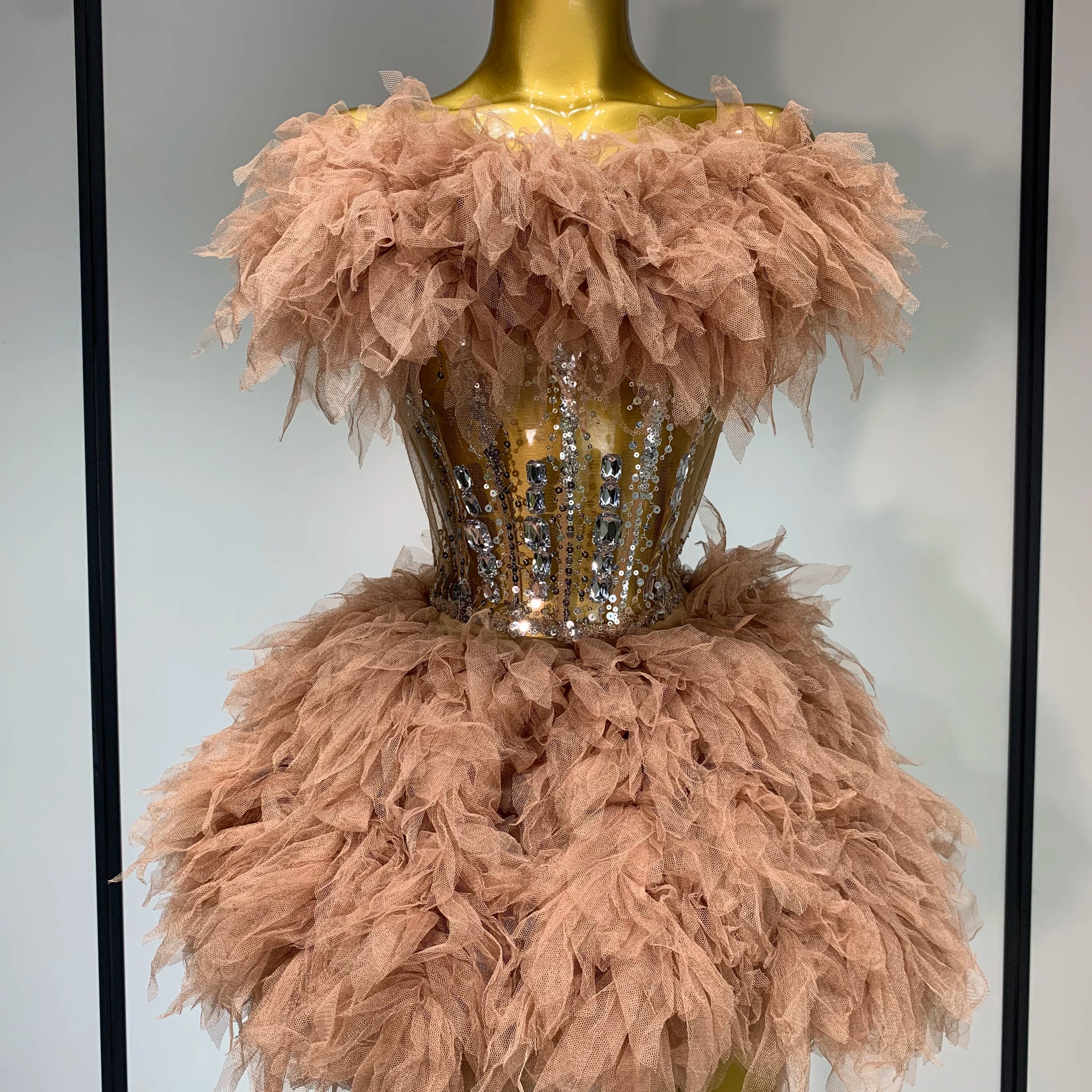 Sexy Strapless Red Mesh Two Pieces Set Singer Nightlcub Party Stage Outfit Photo Shoot 2025 Prom Gown Luxury Birthday Dresses