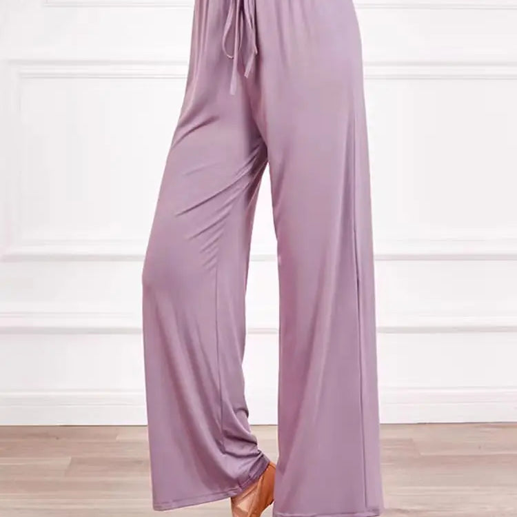 ITOOLIN Women Casual Straight Pants Drawstring Elastic Waist Thin Solid Pants Sports Wide Leg Trousers For Women Spring