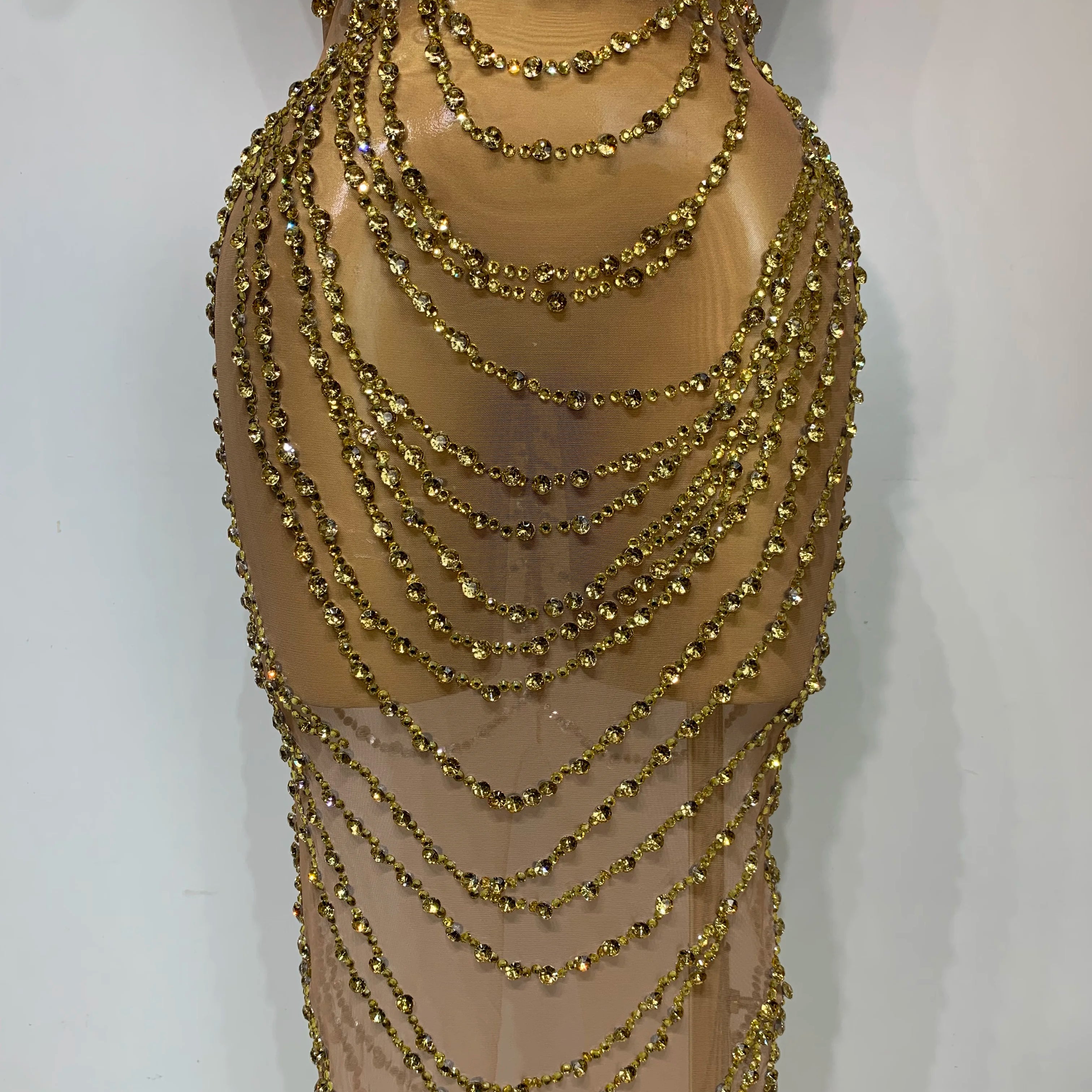 Sparkly Rhinestone Sexy Transparent Mesh Long Dress 2025 Women Luxury Birthday Club Party Gown Stage Singer Performance Costume